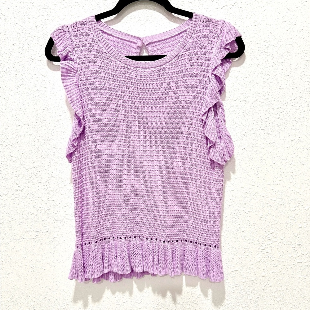 Lavender Ruffle Knit Top M - Picture 2 of 10
